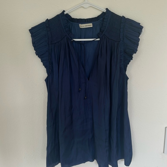 Ulla Johnson Ren Top Ruffle Silky Navy Blue size 2 - Picture 1 of 7